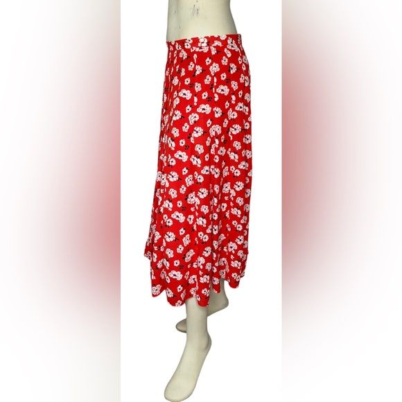 KARL LAGERFELD PARIS Red & White Floral Accordion Pleated Front Maxi Skirt, 12 - Picture 4 of 13